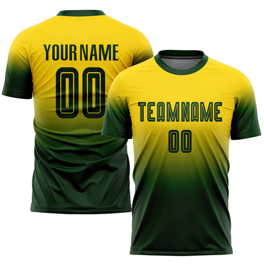 Camiseta de fútbol personalizada con sublimación en dorado y verde degradado
