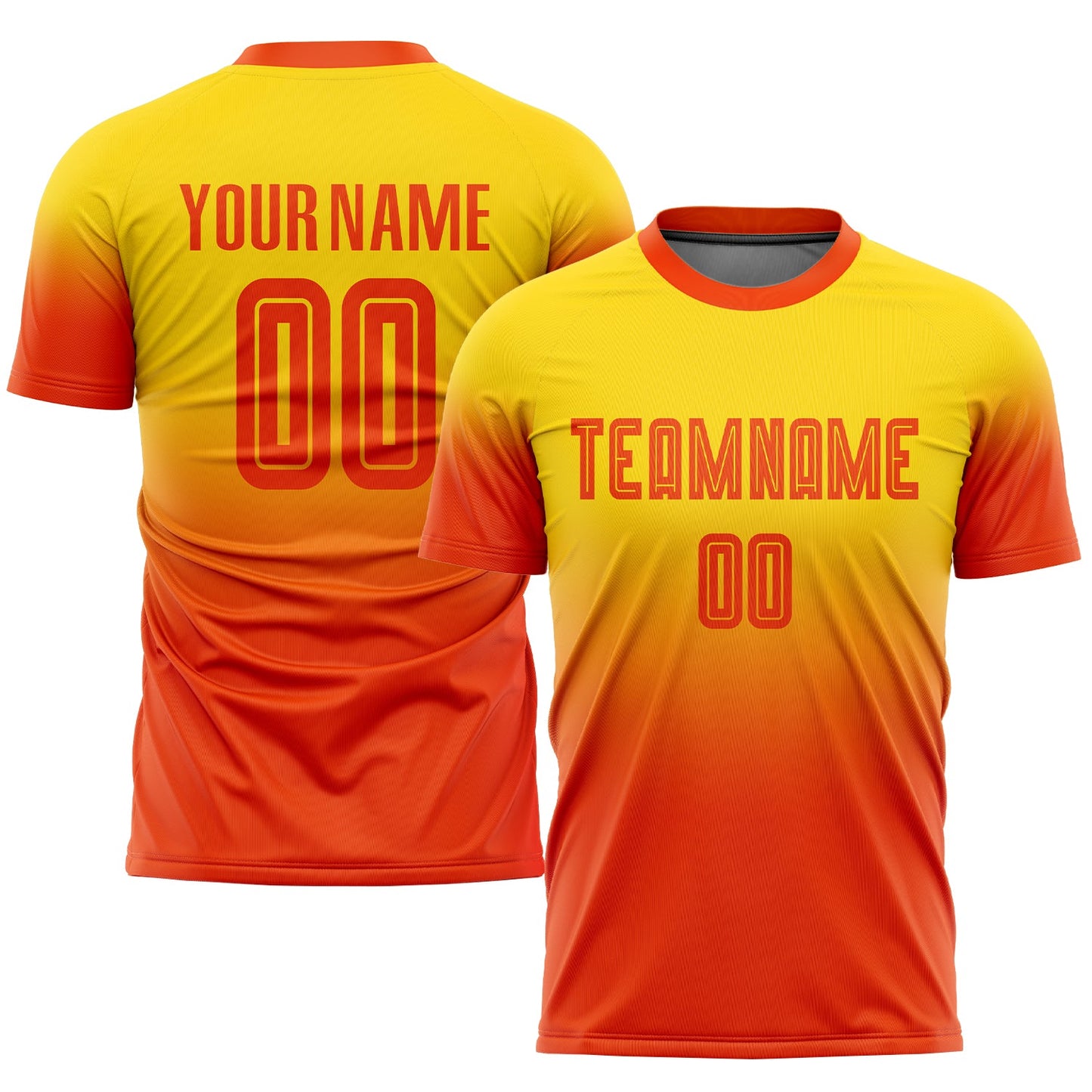 Camiseta de fútbol personalizada con sublimación en color naranja dorado y degradado