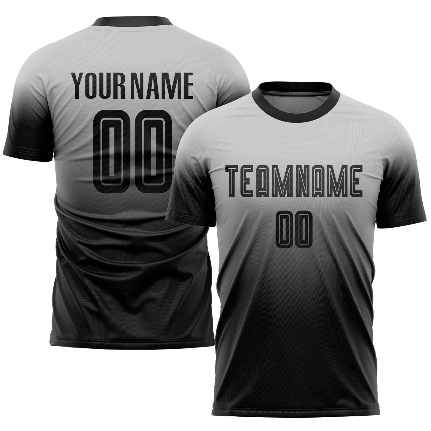 Camiseta de fútbol personalizada con sublimación en gris y negro con efecto desteñido