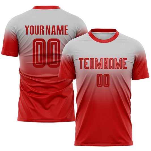Camiseta de fútbol personalizada con sublimación en gris y rojo degradado