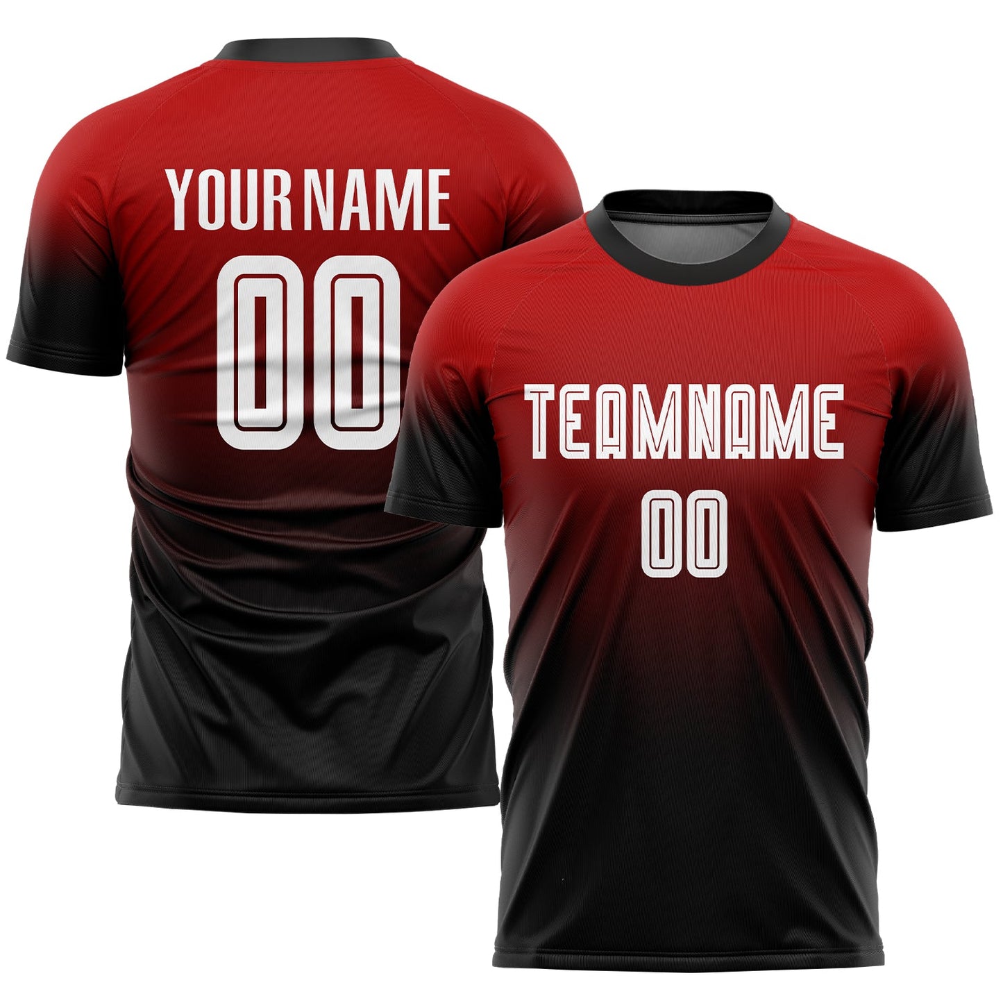 Camiseta de fútbol personalizada con sublimación en rojo, blanco y negro