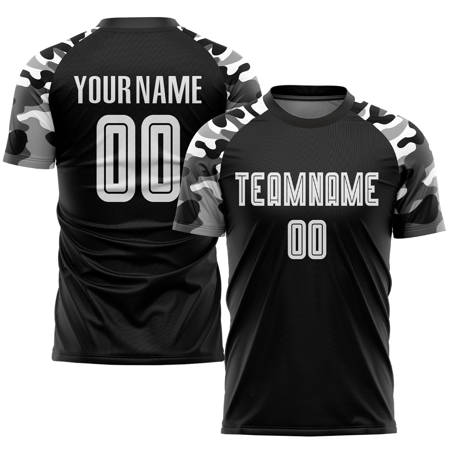 Camiseta de fútbol personalizada con sublimación de camuflaje blanco y negro