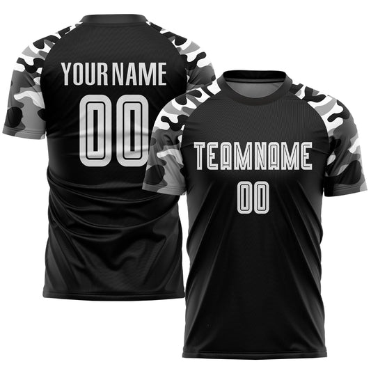 Camiseta de fútbol personalizada con sublimación de camuflaje blanco y negro