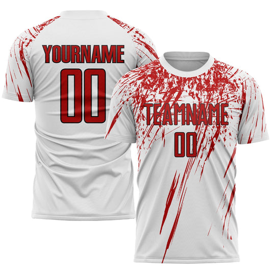 Camiseta de fútbol personalizada con sublimación en blanco, rojo y negro