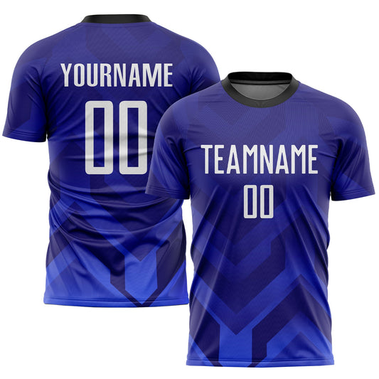 Camiseta de fútbol personalizada de sublimación en morado oscuro y blanco de la Marina Real