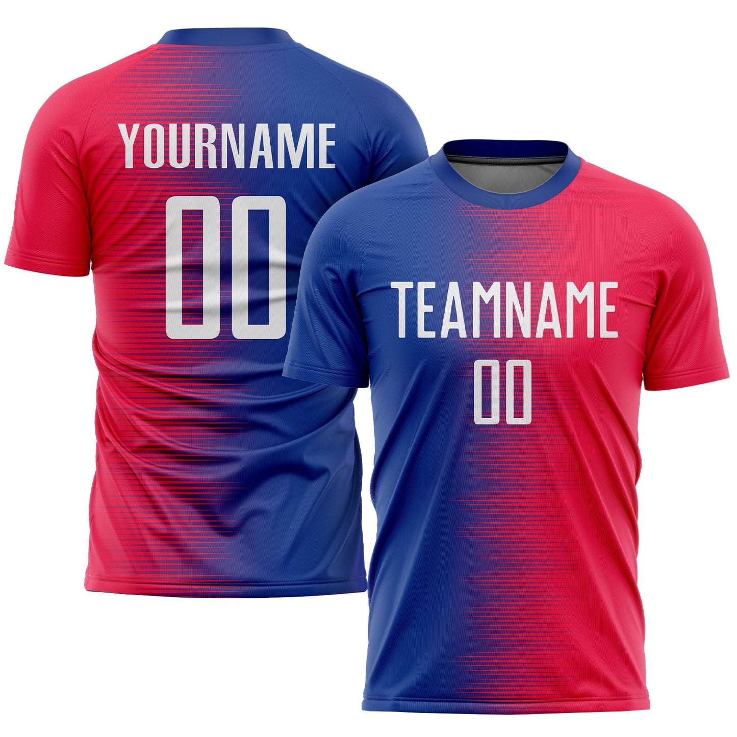 Camiseta de fútbol personalizada con sublimación en rojo, blanco y azul.