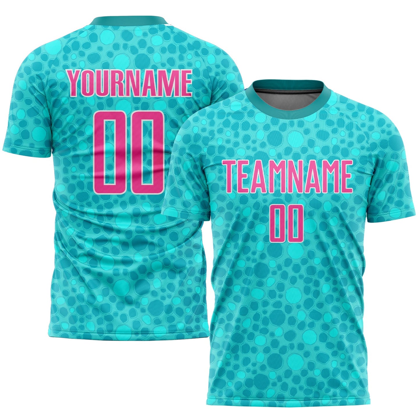 Camiseta de fútbol personalizada con sublimación en rosa aguamarina y blanco