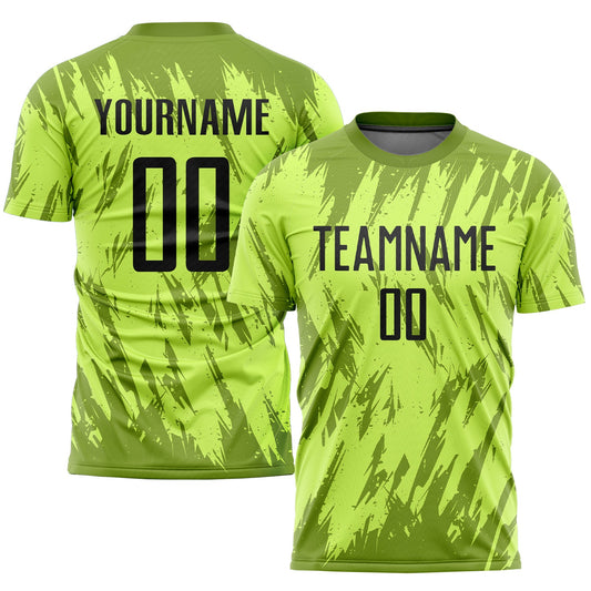Camiseta de fútbol personalizada con sublimación en verde neón, negro y oliva