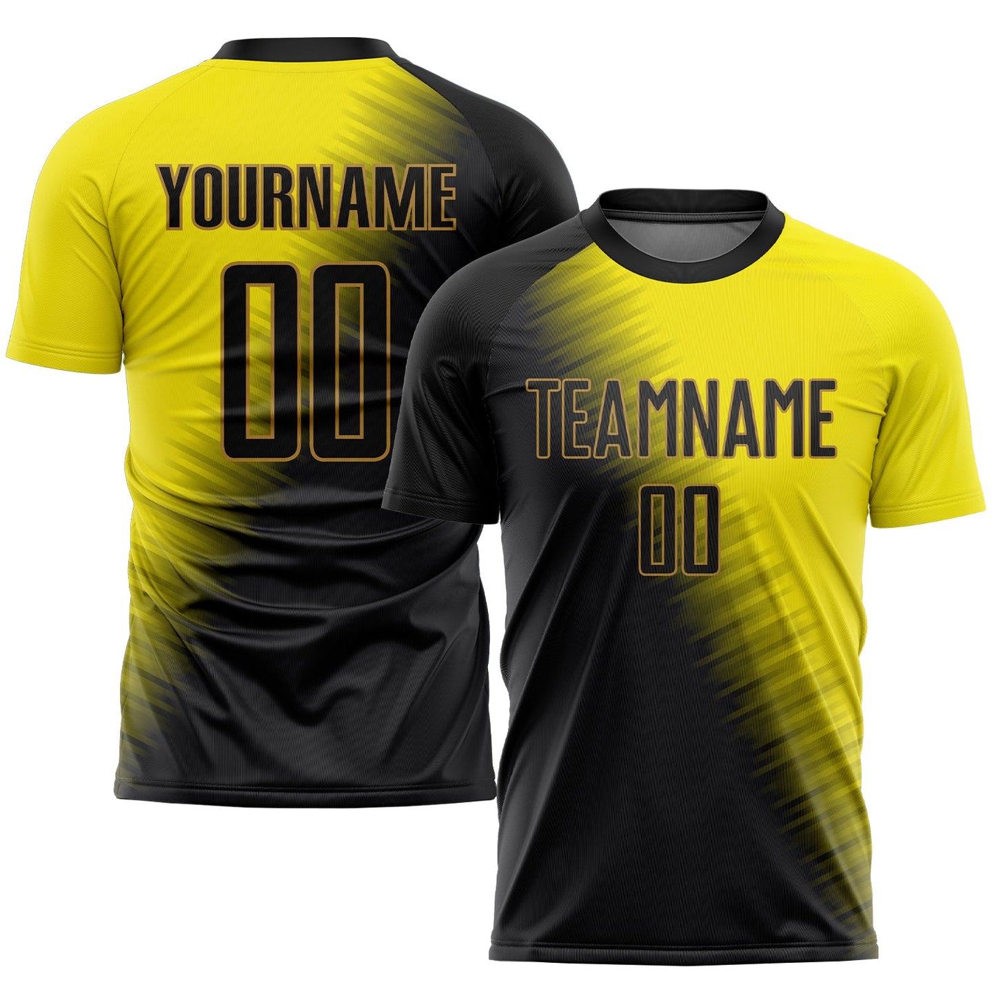 Camiseta de fútbol personalizada con sublimación en dorado, negro y oro viejo