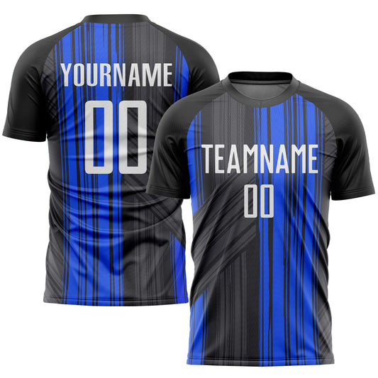 Camiseta de fútbol personalizada con sublimación en negro, blanco y azul marino