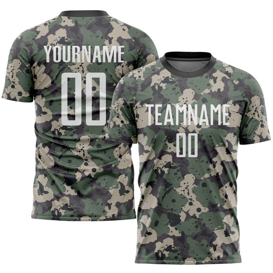 Camiseta de fútbol personalizada de camuflaje blanco y negro con sublimación "Salute to Service"