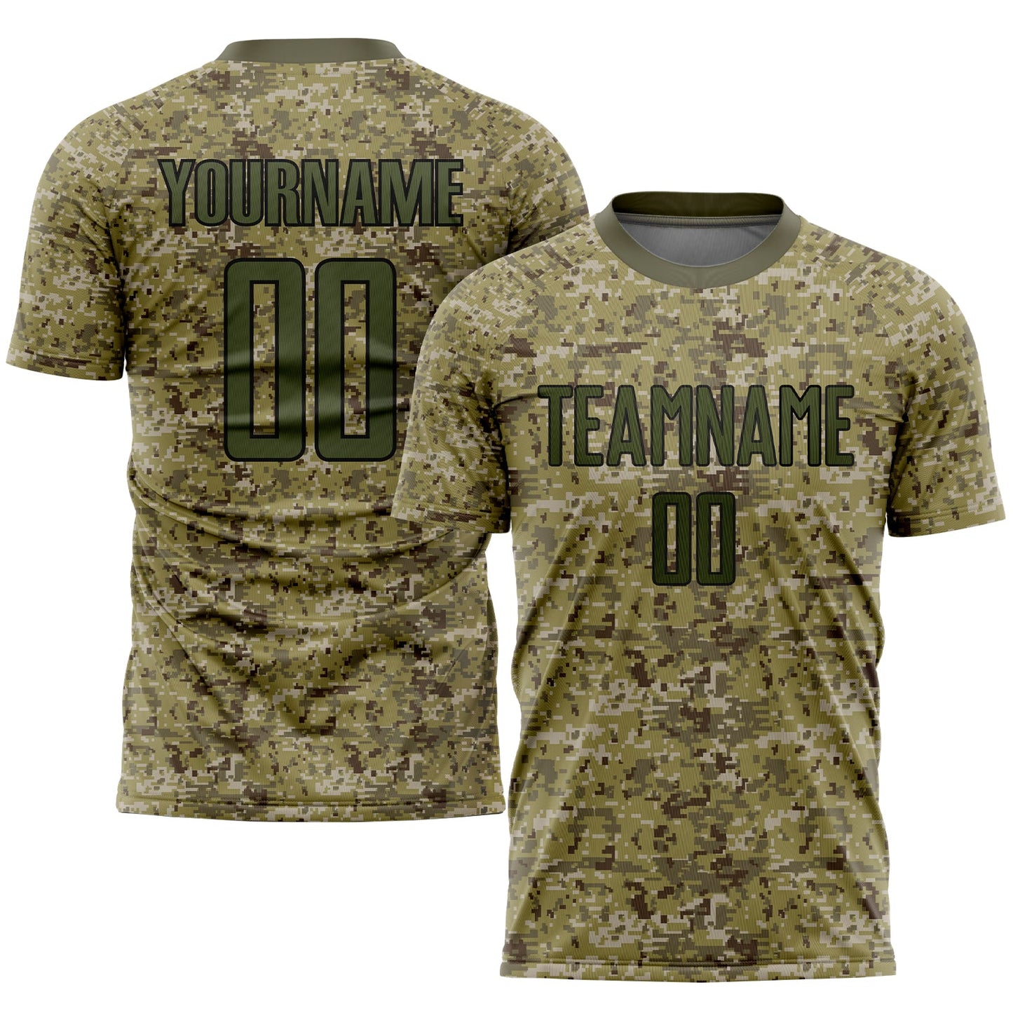 Camiseta de fútbol personalizada de camuflaje verde oliva y negro con sublimación "Salute to Service"