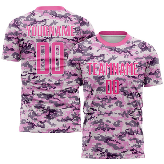 Camiseta de fútbol personalizada de camuflaje rosa y blanco con sublimación "Salute to Service"