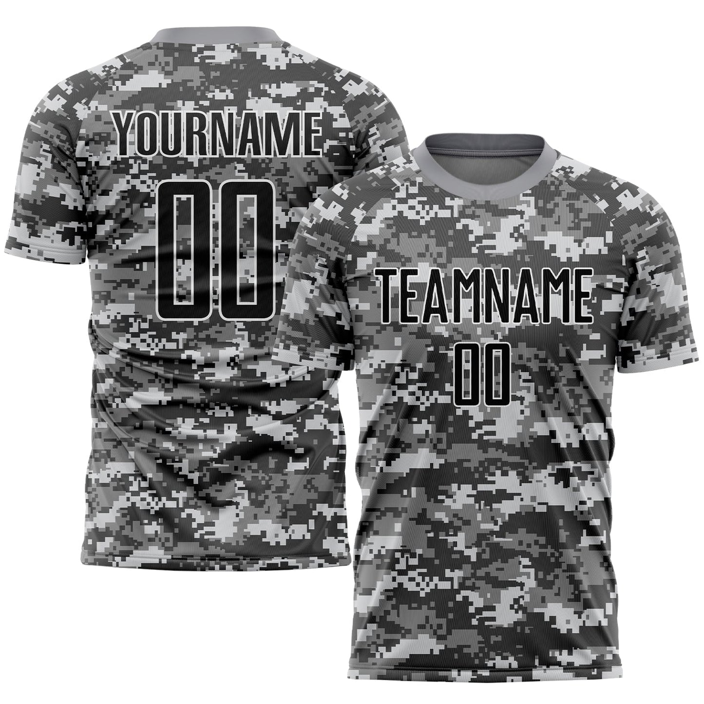 Camiseta de fútbol personalizada de camuflaje negro y gris con sublimación "Salute to Service"