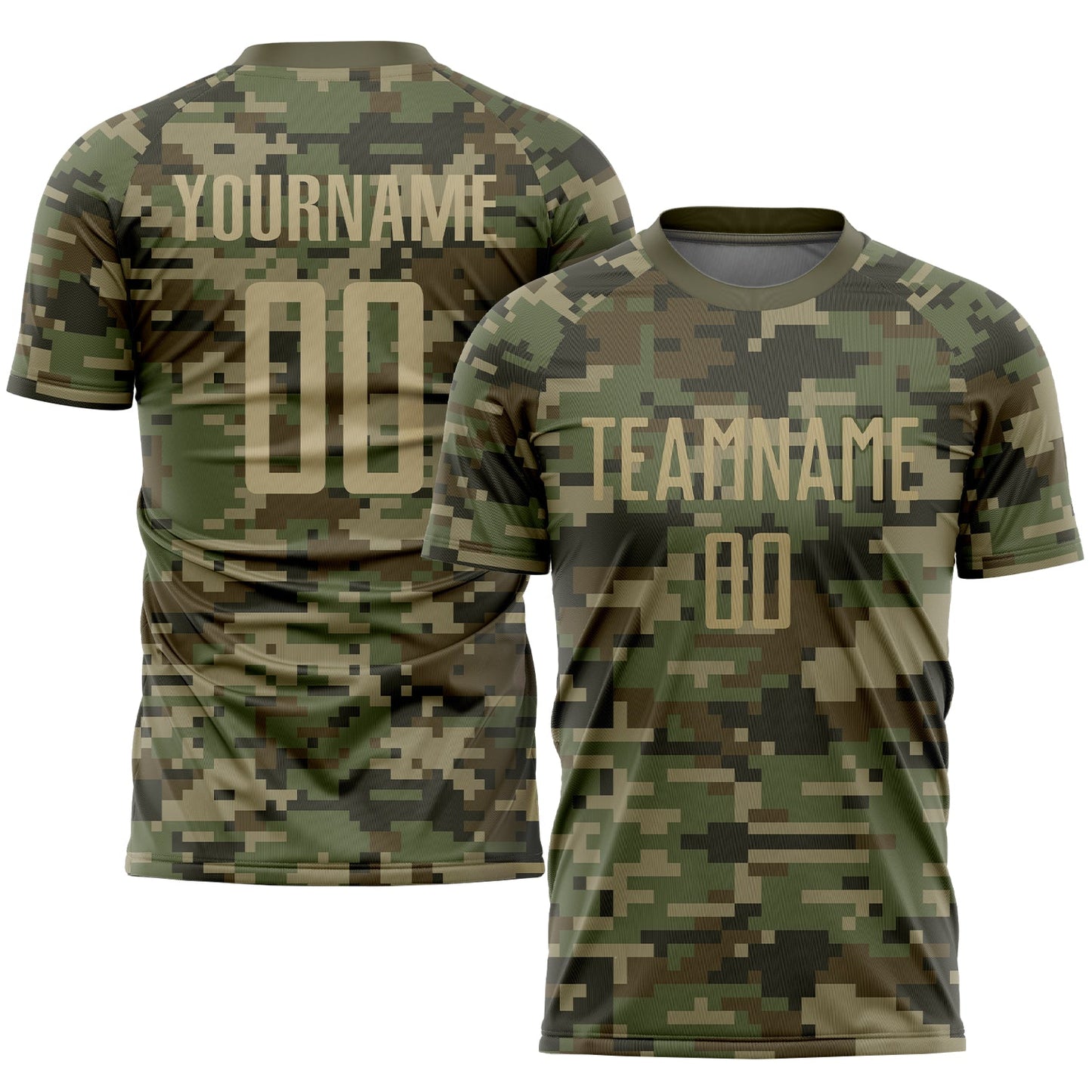 Camiseta de fútbol personalizada con camuflaje Vegas dorado-oliva, sublimación "Saludo al Servicio"