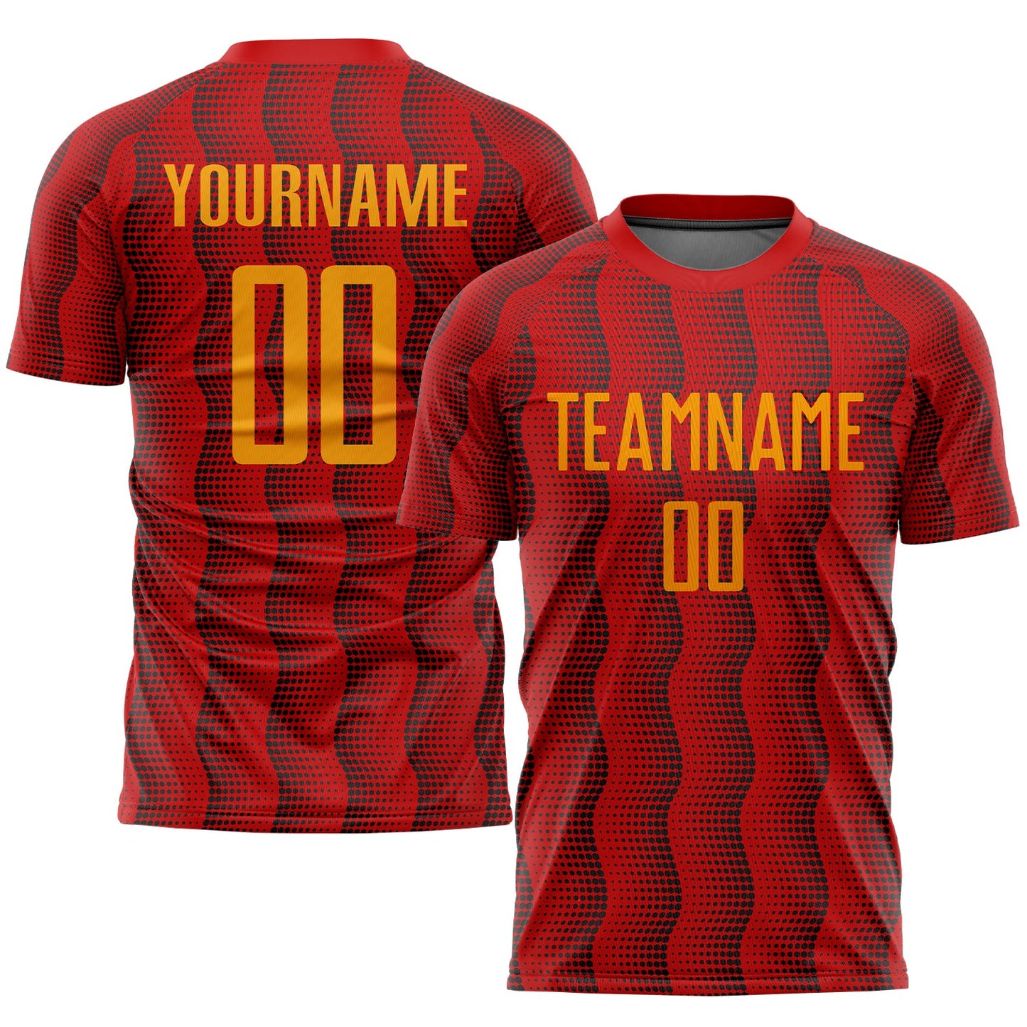 Camiseta de fútbol personalizada con sublimación en rojo y dorado