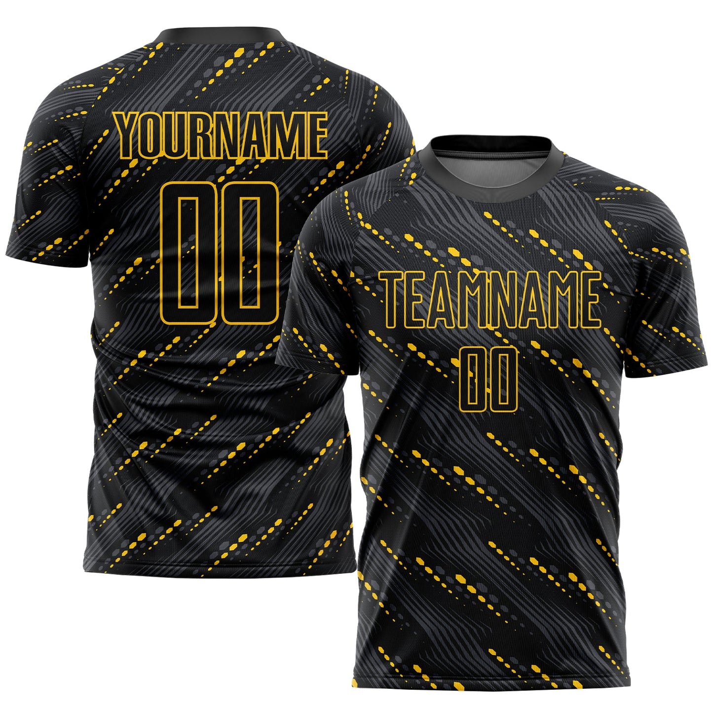 Camiseta de fútbol personalizada con sublimación en negro, negro y dorado