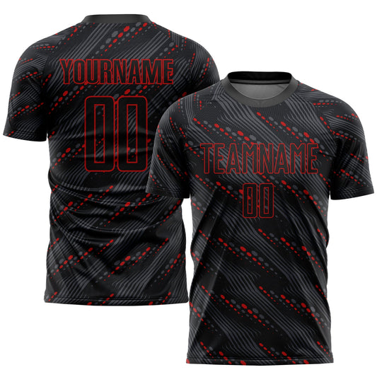 Camiseta de fútbol personalizada con sublimación en negro y rojo