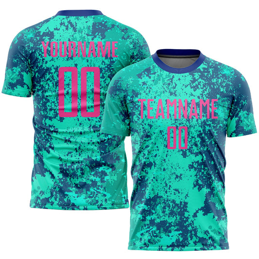 Camiseta de fútbol personalizada por sublimación en rosa azulado y azul rey