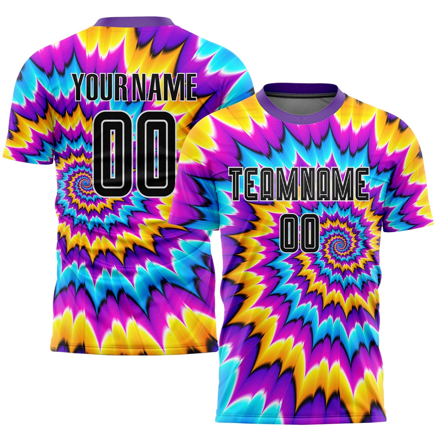 Camiseta de fútbol personalizada con sublimación en blanco y negro con efecto tie-dye