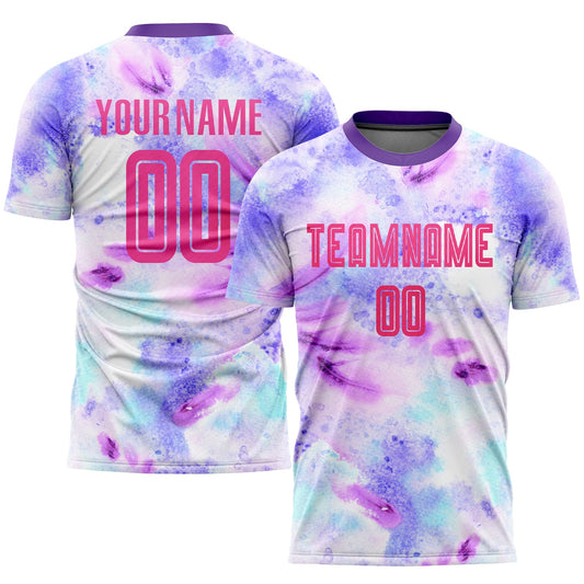 Camiseta de fútbol personalizada con sublimación tie-dye rosa-morado