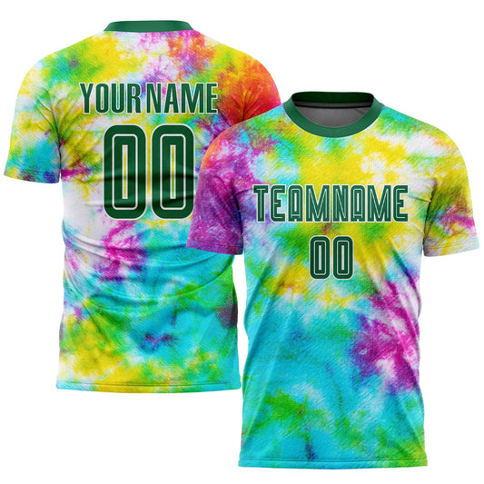 Camiseta de fútbol personalizada con sublimación tie-dye Kelly verde-blanco