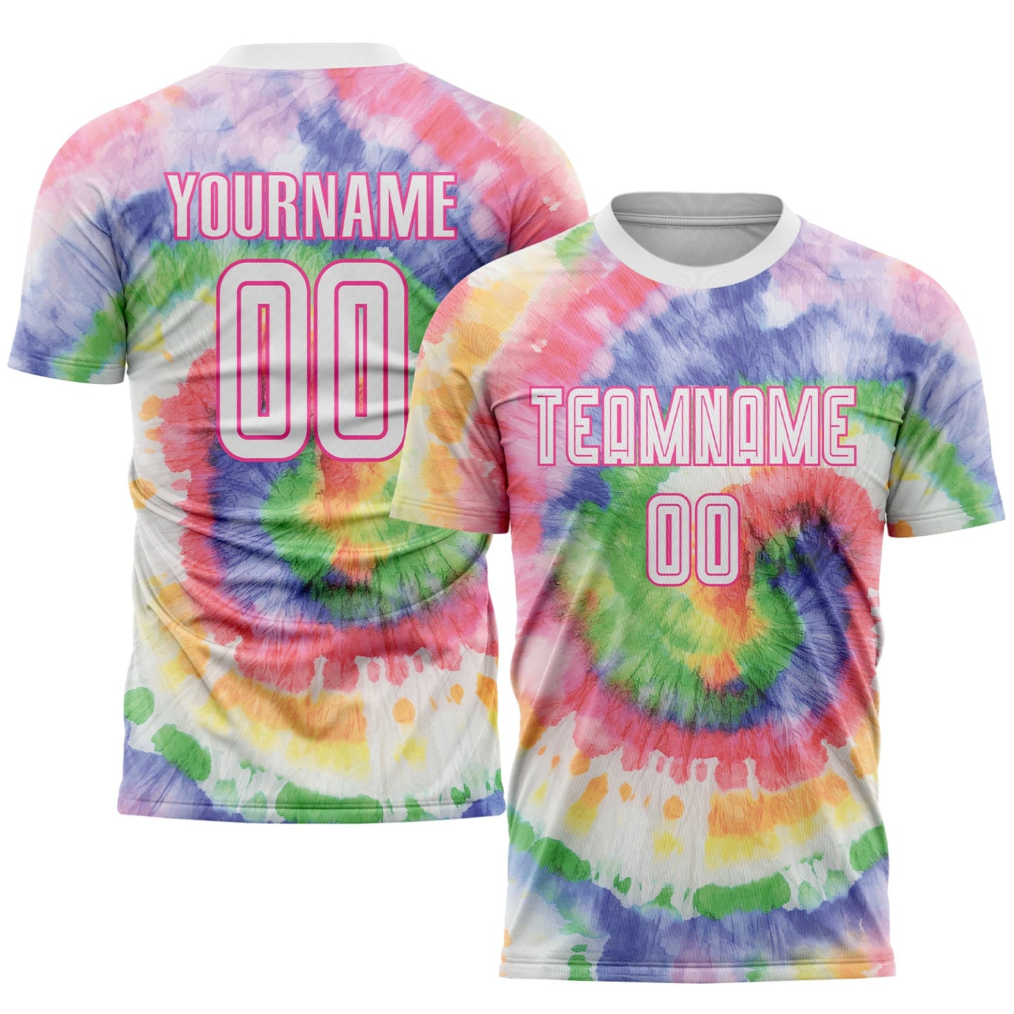 Camiseta de fútbol personalizada con sublimación tie-dye en blanco y rosa