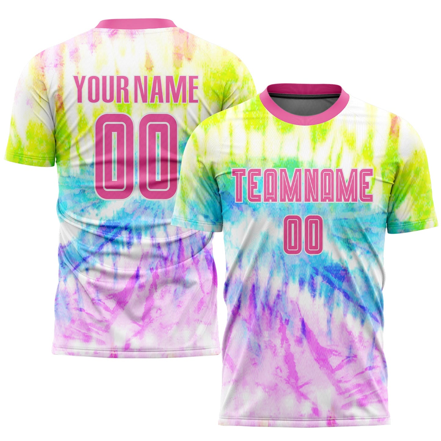Camiseta de fútbol personalizada con sublimación tie-dye rosa y blanco