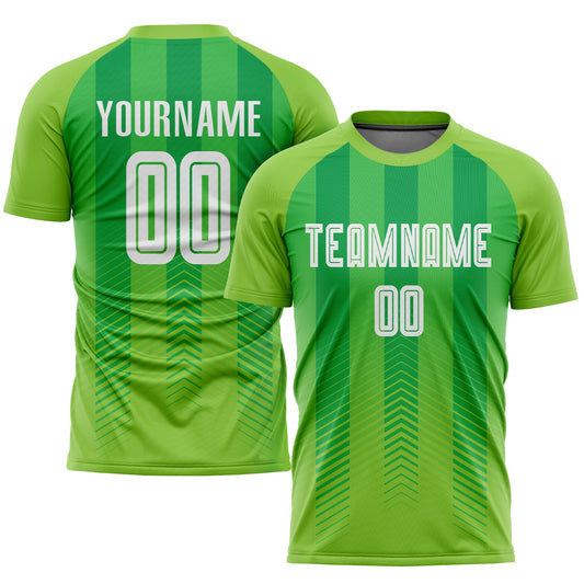 Camiseta de fútbol personalizada de sublimación verde neón, blanco y verde Kelly