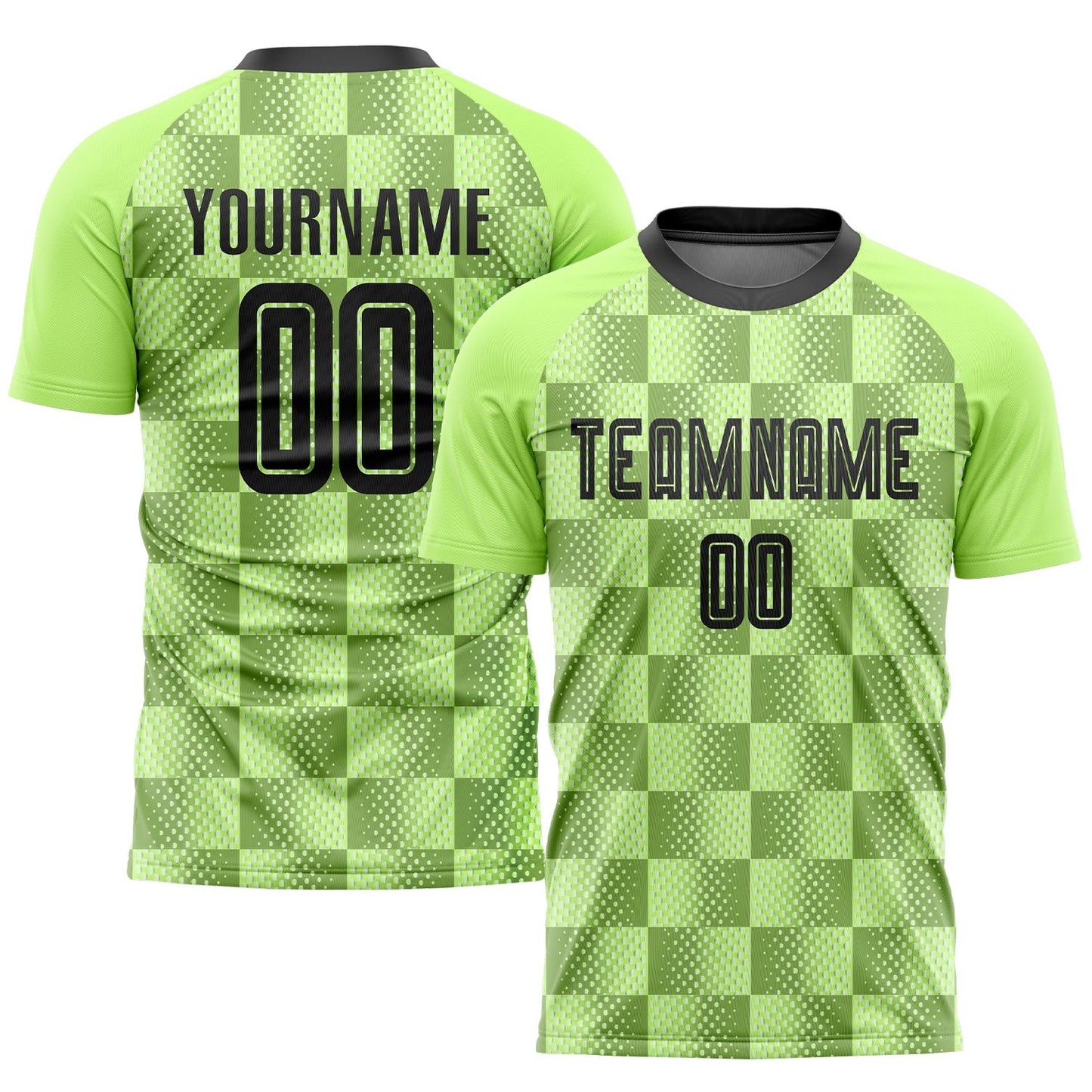 Camiseta de fútbol personalizada de sublimación, verde neón y negra, tercera equipación
