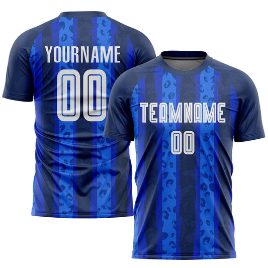Camiseta de fútbol personalizada de visitante, sublimada, en azul marino y blanco real
