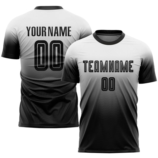 Camiseta de fútbol personalizada, blanca y negra, con sublimación desteñida