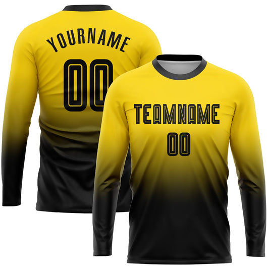 Camiseta de fútbol personalizada de manga larga con sublimación en dorado y negro