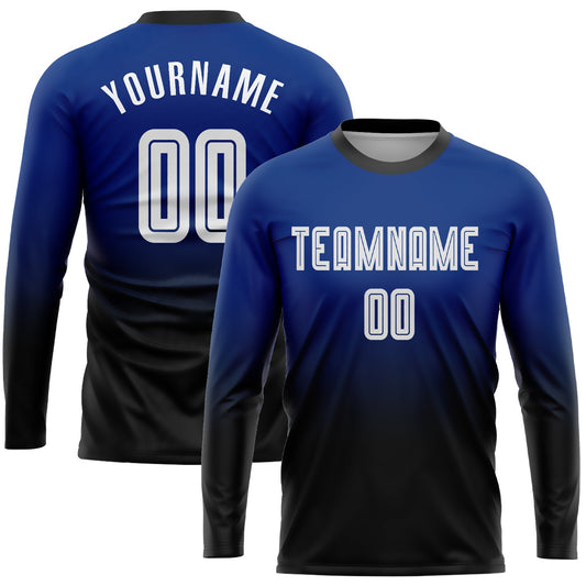 Camiseta de fútbol personalizada de manga larga con degradado, sublimación en blanco y negro