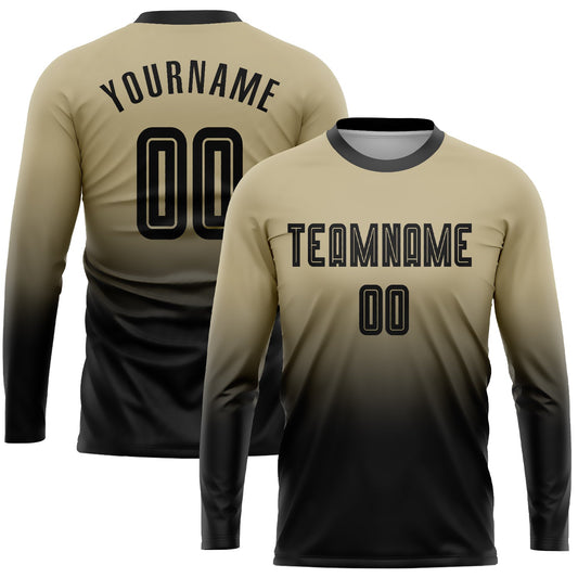 Camiseta de fútbol personalizada Vegas Gold Black Sublimación Manga Larga Desvanecida