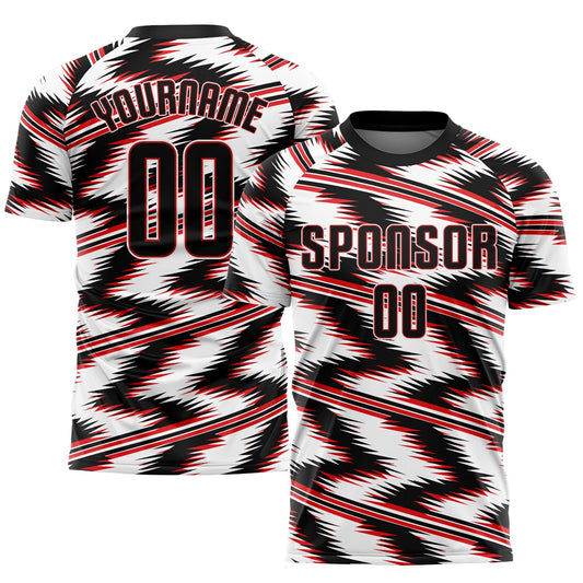 Camiseta de fútbol personalizada con sublimación en blanco, negro y rojo