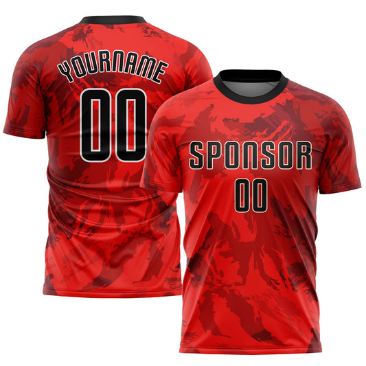 Camiseta de fútbol personalizada con sublimación en rojo, negro y blanco