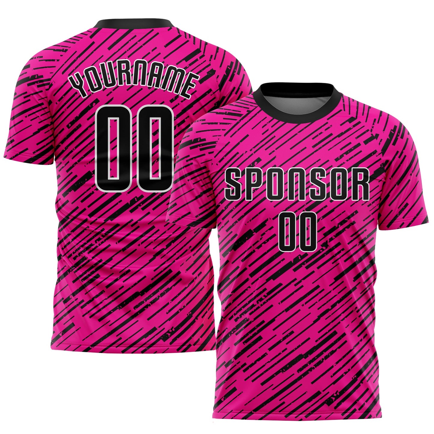 Camiseta de fútbol personalizada con sublimación en rosa, negro y blanco