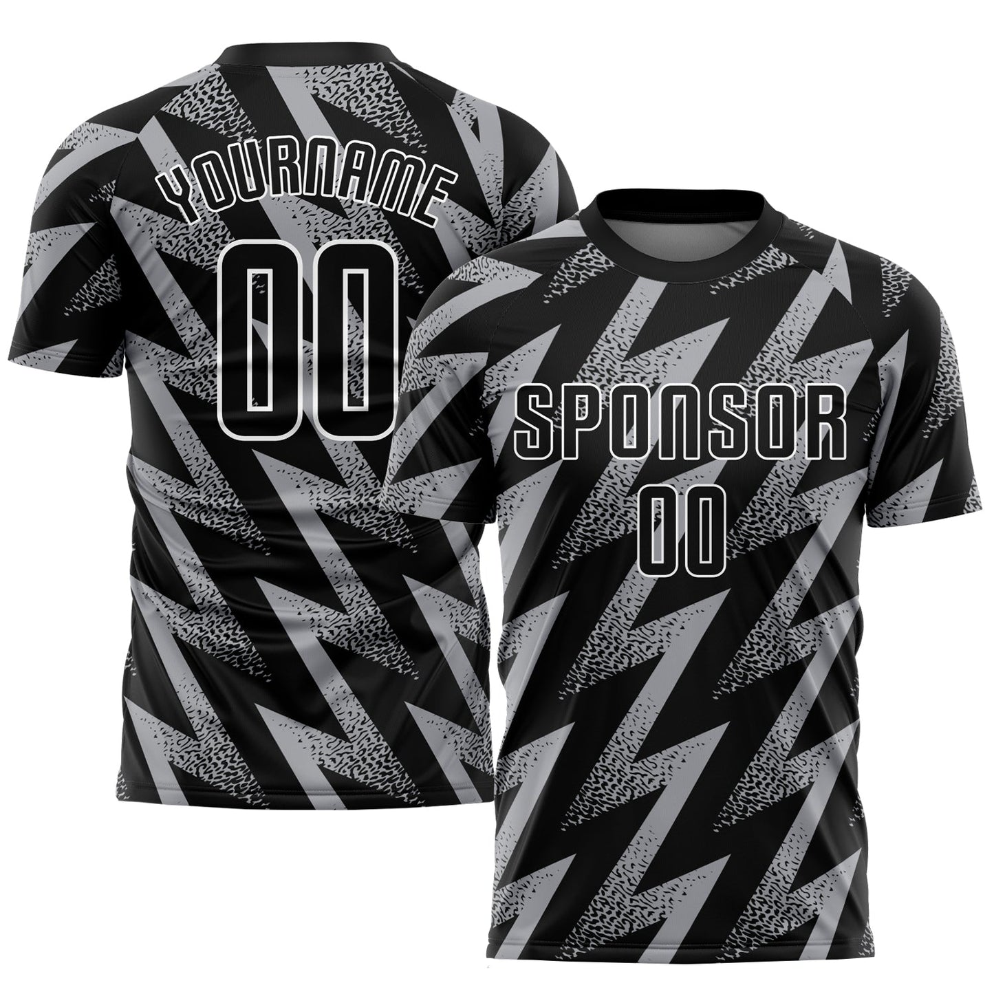 Camiseta de fútbol personalizada con sublimación en gris, negro y blanco