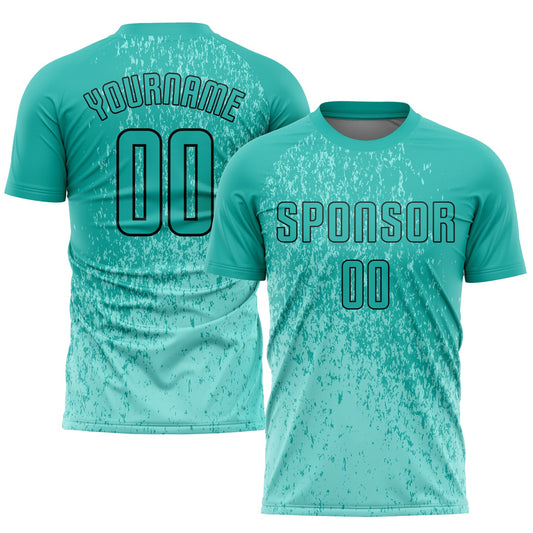 Camiseta de fútbol personalizada por sublimación Aqua-Black