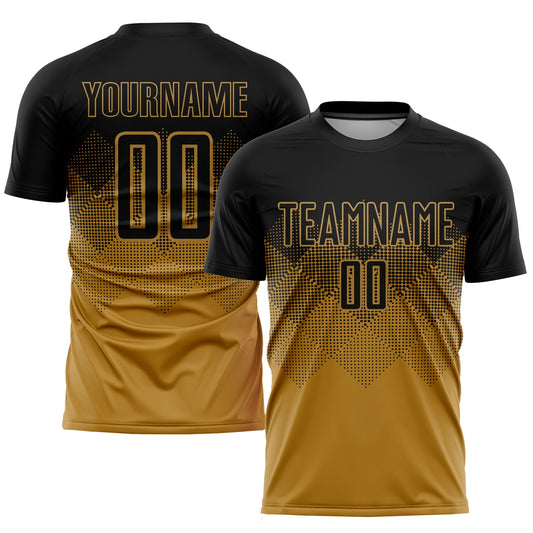 Camiseta de fútbol personalizada con sublimación en negro y dorado antiguo