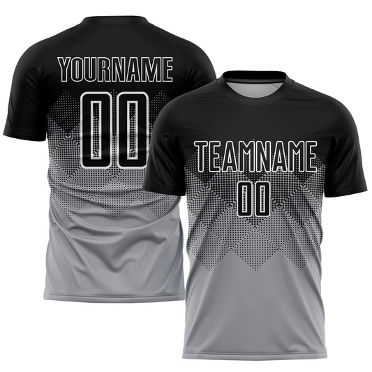 Camiseta de fútbol personalizada con sublimación en gris claro, negro y blanco