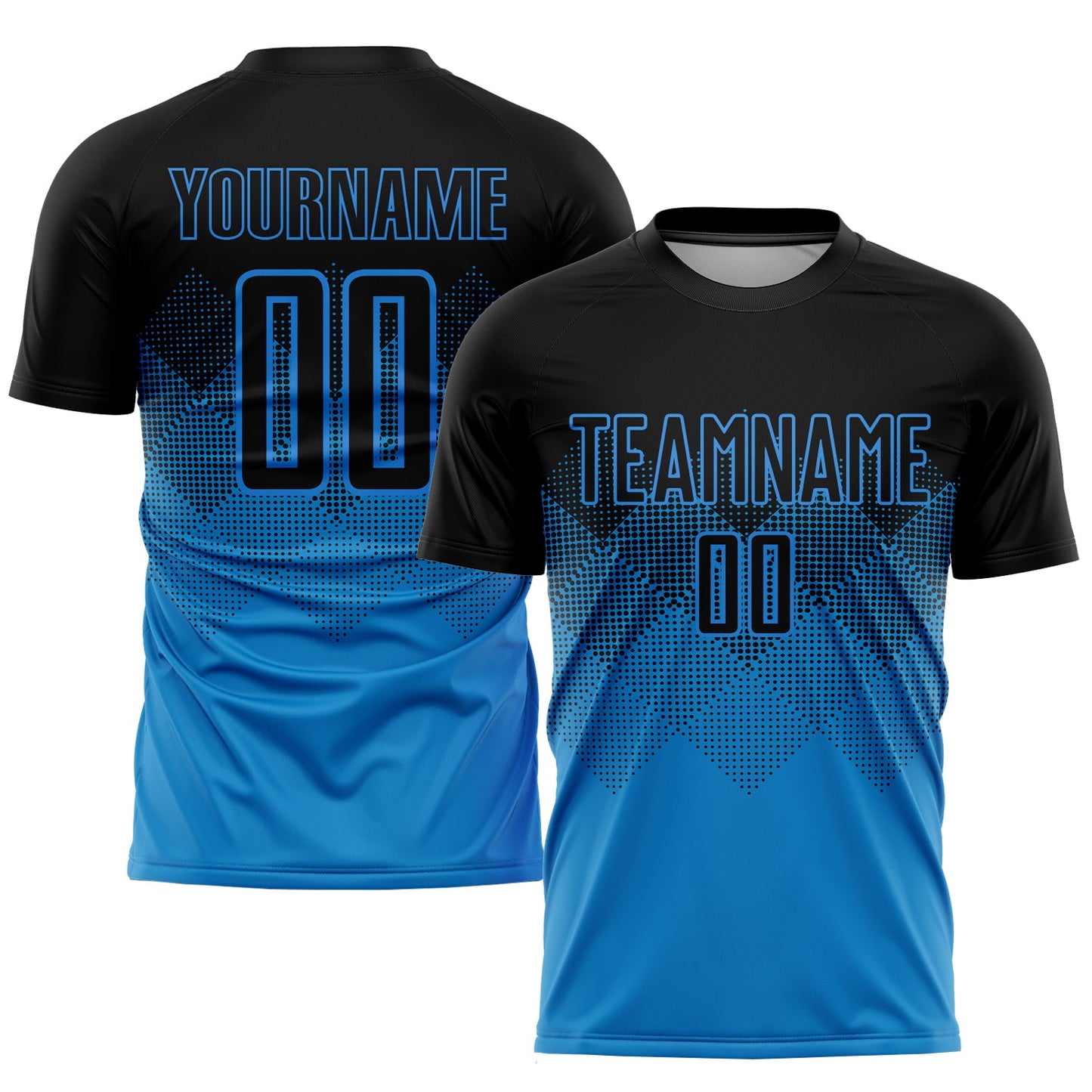 Camiseta de fútbol personalizada con sublimación azul y negra