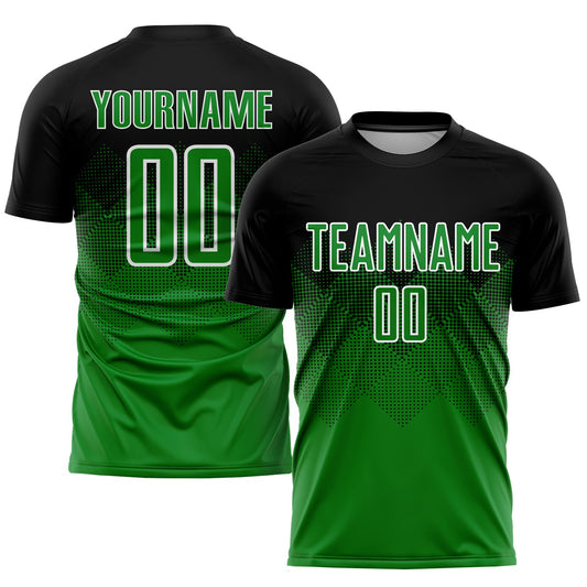 Camiseta de fútbol personalizada con sublimación en negro, verde hierba y blanco