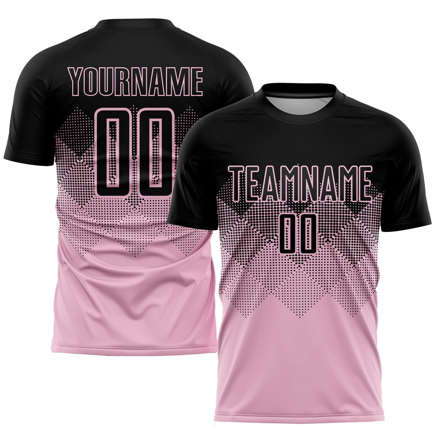 Camiseta de fútbol personalizada con sublimación en rosa claro y negro