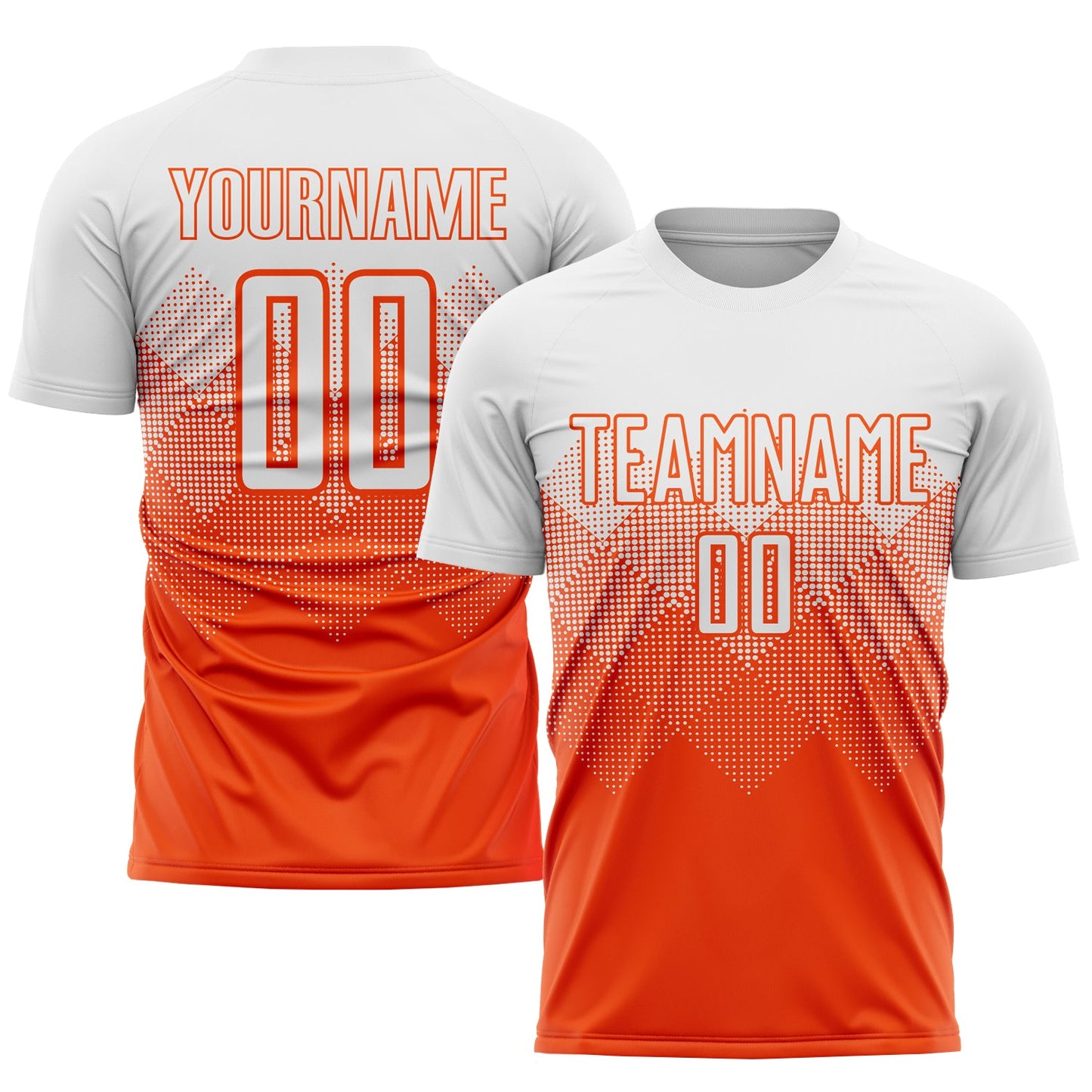 Camiseta de fútbol personalizada con sublimación en naranja y blanco