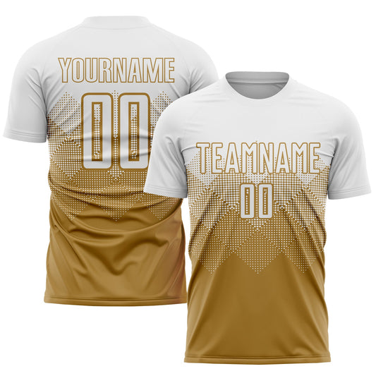 Camiseta de fútbol personalizada con sublimación en blanco y oro viejo