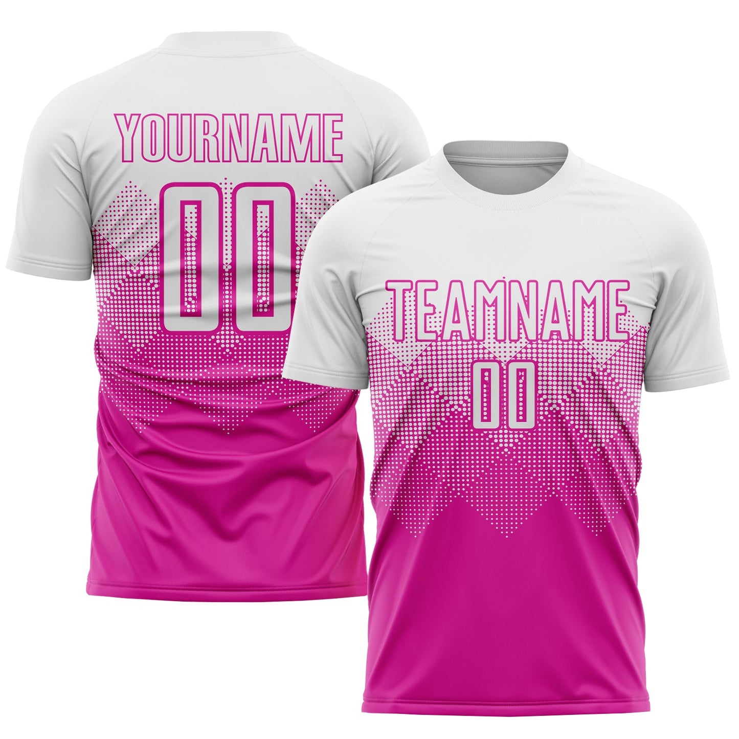 Camiseta de fútbol personalizada de sublimación en blanco y rosa intenso