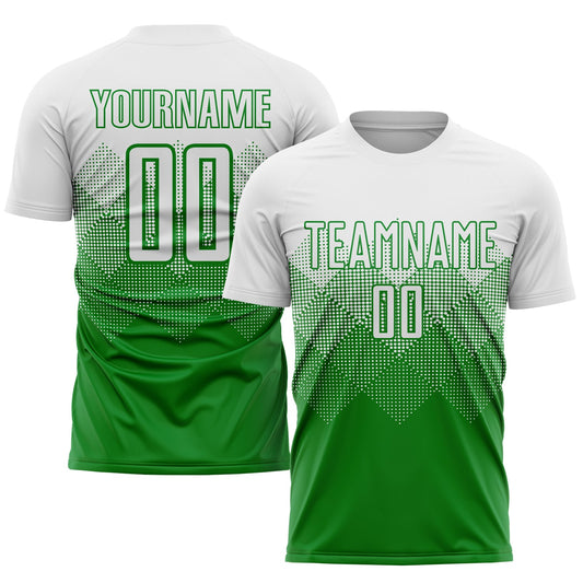 Camiseta de fútbol personalizada de sublimación, verde hierba y blanca