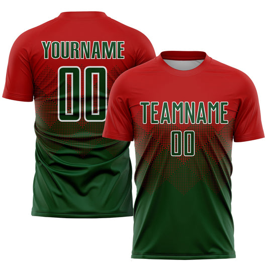 Camiseta de fútbol personalizada con sublimación en rojo, verde y blanco